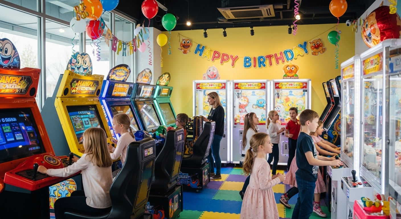 Birthday party with arcade machines