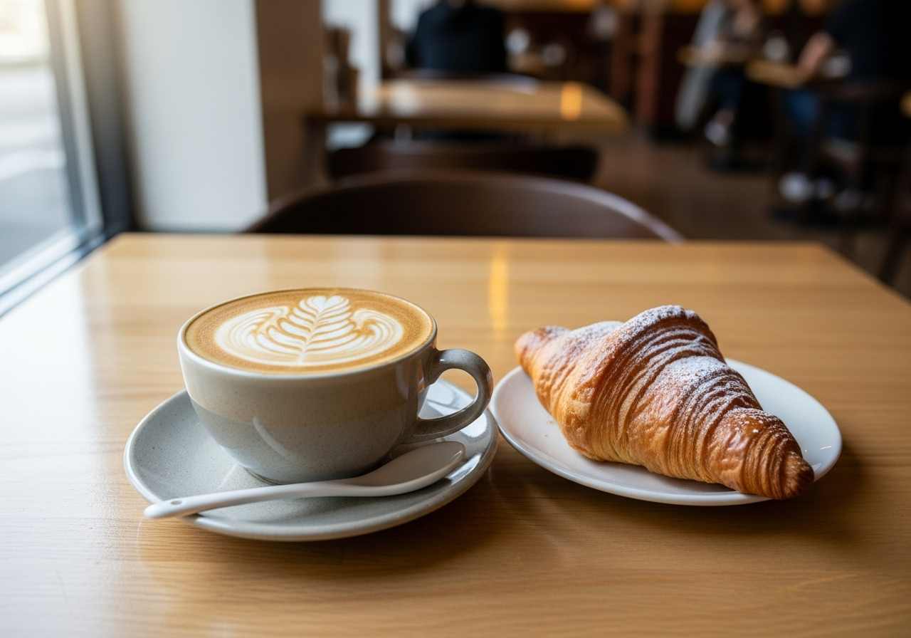 Cafe setting with coffee and snack