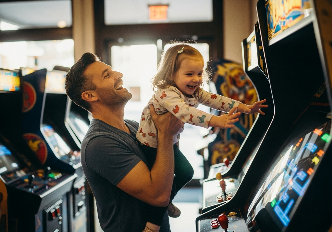 Father and daughter playing together