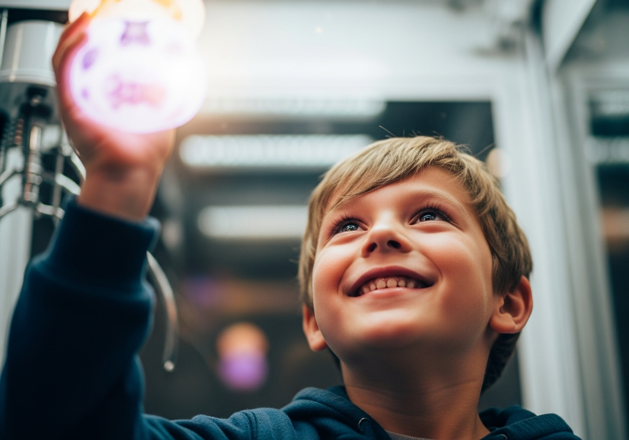 Child winning at claw machine